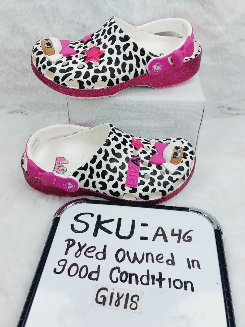 Crocs Girl's Pink Black LOL Surprise DIVA Classic Slip-On Casual Clogs Size 5